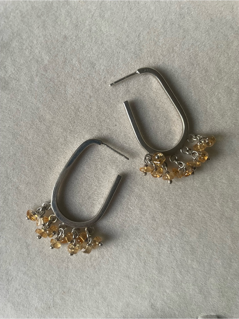Sterling Silver Hoop Earrings with citrine stones